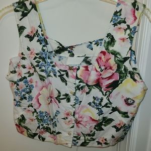 Vintage floral crop top, sleeveless,  Large